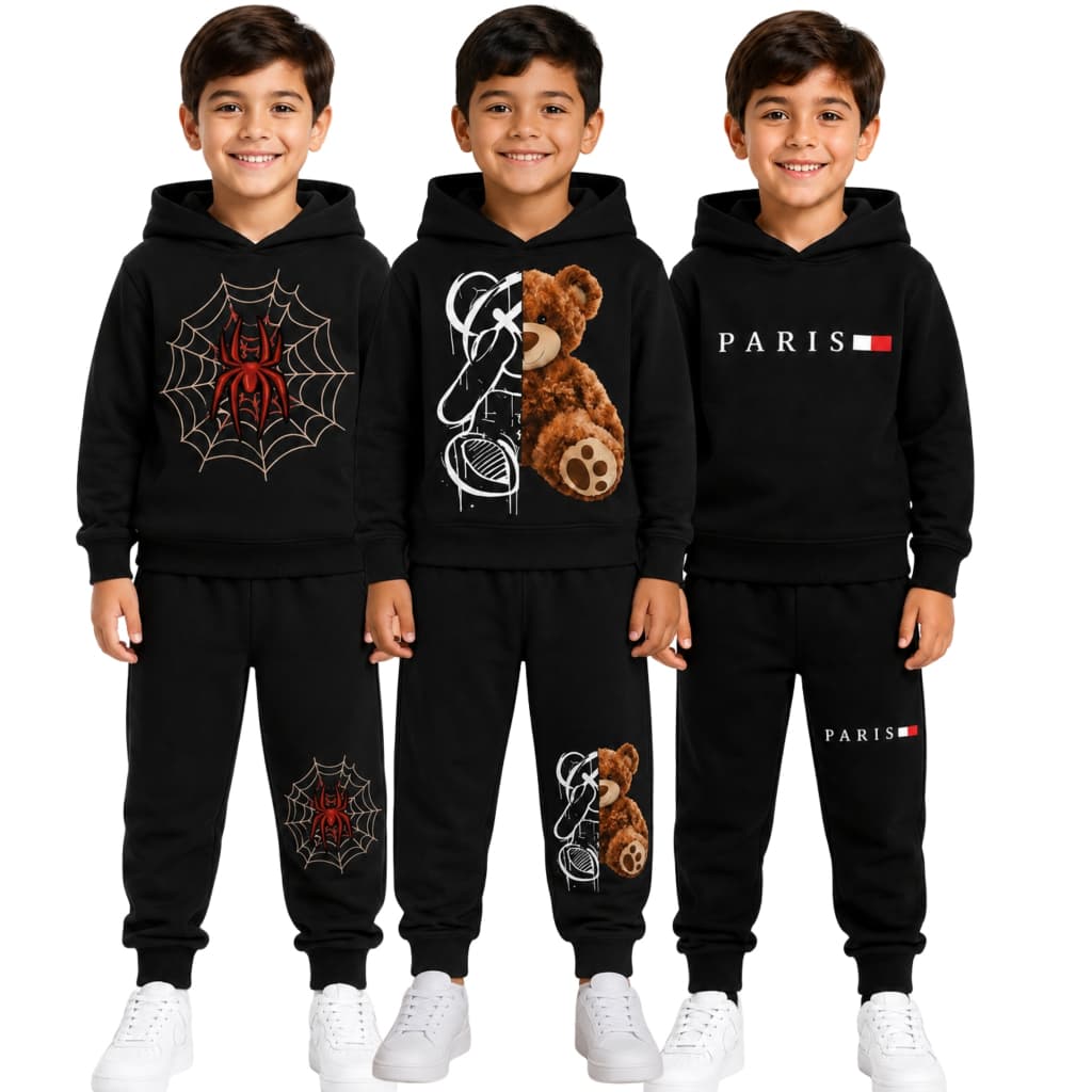 Conjunto de Moletom Infantil Feminino Masculino com Capuz Agasalho de Menina e Menino 2 ao 12