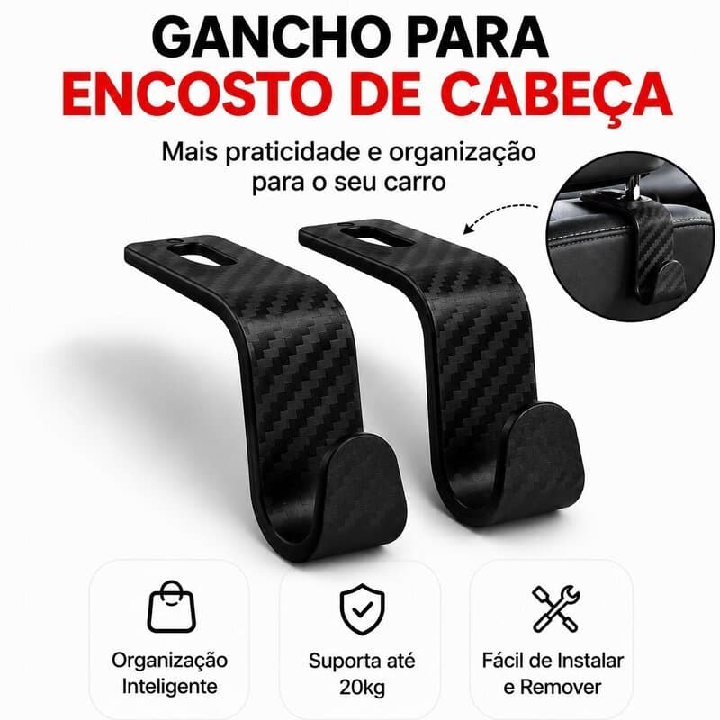 Suporte Gancho Duplo para Encosto de Cabeça do Carro | Organizador Multifuncional para Bolsa, Sacola e Mochila