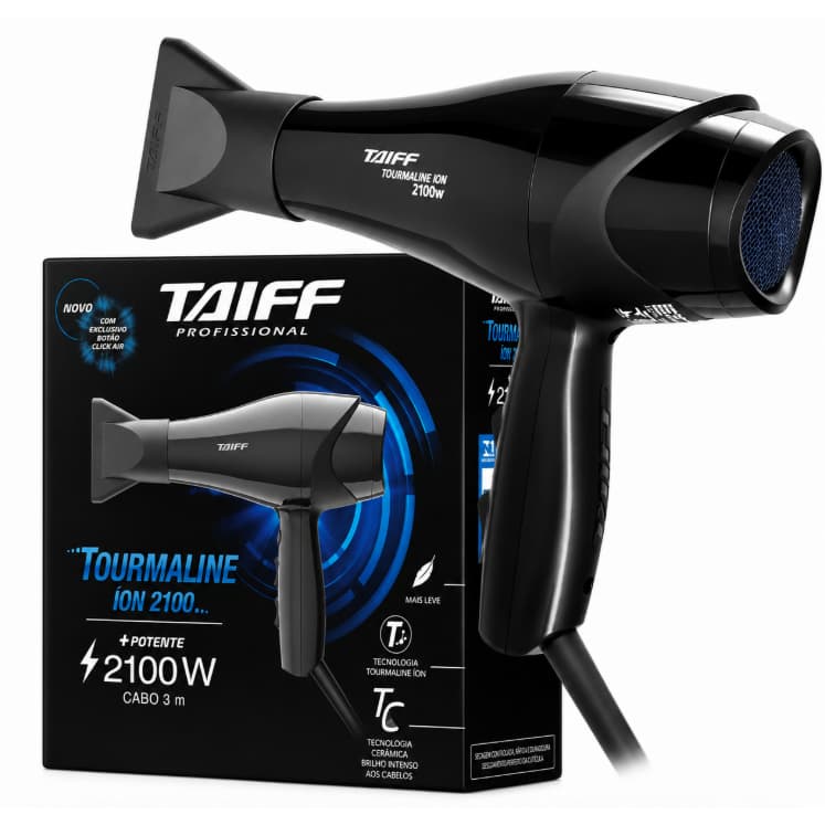 Secador de Cabelo Profissional Taiff Tourmaline 2100W 127V Preto  Alta Potência Original