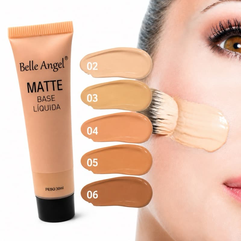 Base Líquida Belle Angel 30ml com Alta Cobertura e Efeito Matte Pele Oleosa/Mista base 02 á base 06