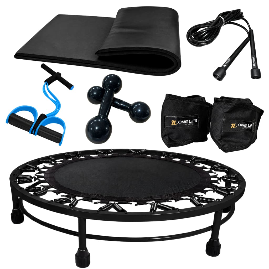 Kit Funcional com Mini Jump 32 Molas, Caneleiras 2kg, Halteres Emborrachados 2kg, Colchonete, Extensor e Corda