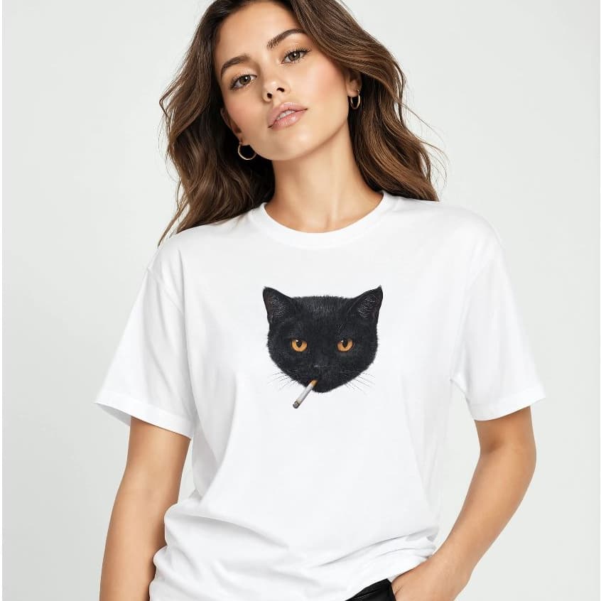 Camiseta Camisa Feminina Masculina Unissex Algodão Cat Smoking Y2K Retrô Estilosa Envio Imediato