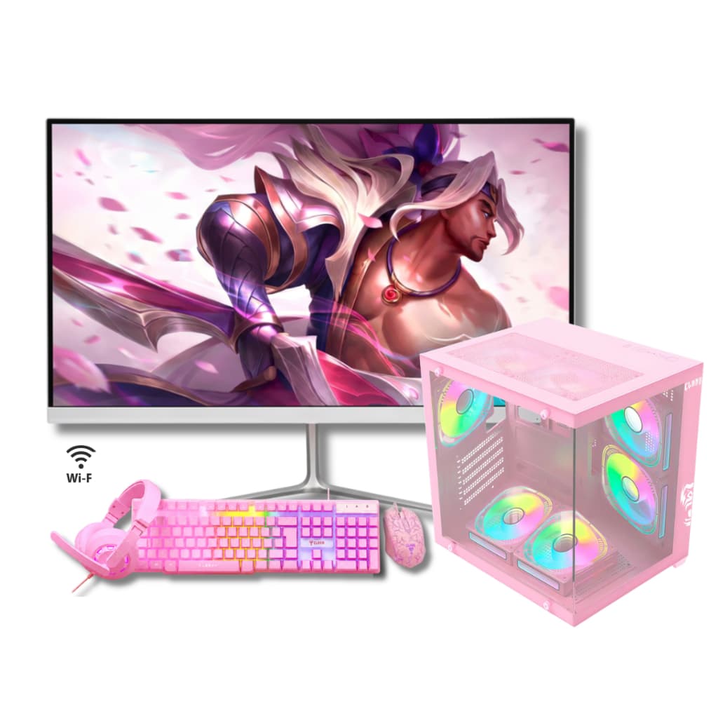 Computador Pc Gamer Rosa GTA Ryzen 5 5600GT 16GB DDR4 SSD 512GB Nvme Monitor Led 23" Curvo Branco Wifi Bivolt