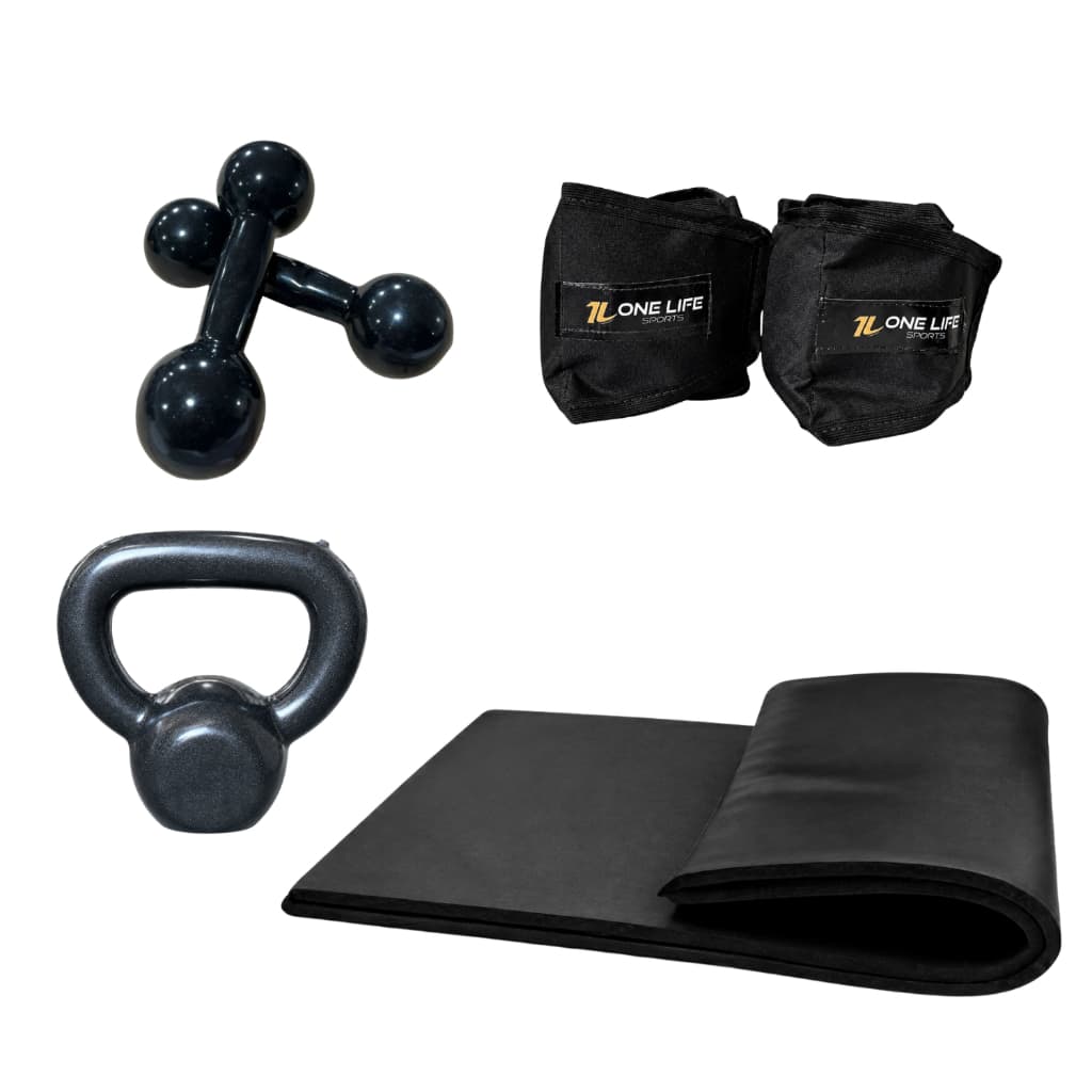 Kit Aeróbico em Casa Caneleira 3kg Halter 3kg Kettlebell 4kg Colchonete Treino Funcional Cross