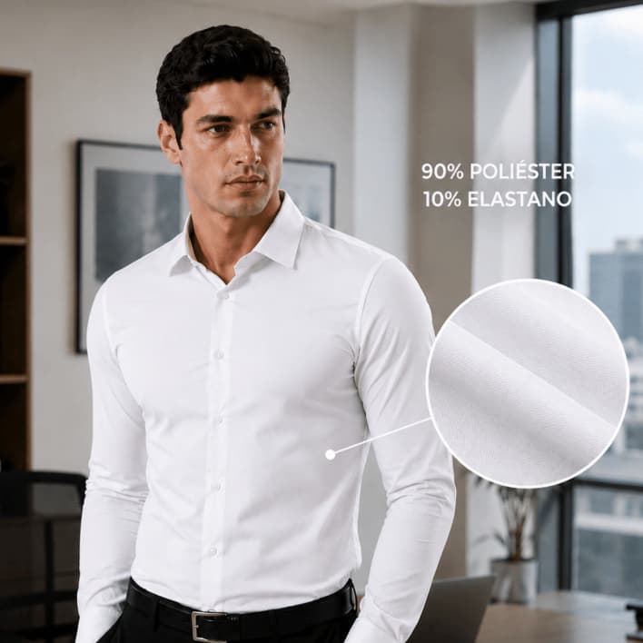 Camisa Social Masculina Manga Longa Slim Fit Poliéster Elastano Broken Rules