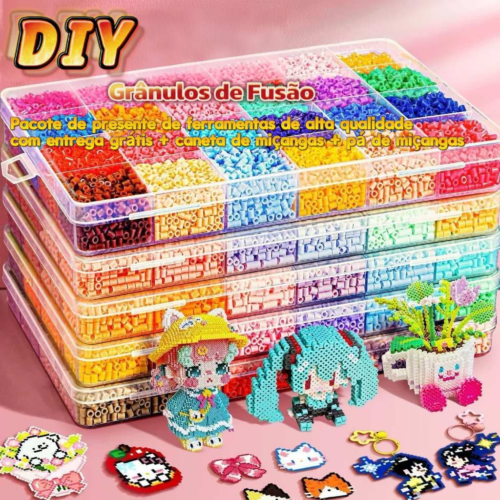 Kit Contas Perler Beads DIY Pixel Art 24‑120 Cores Kit Completo Ferramentas Chaveiro Imã Artesanato Infantil