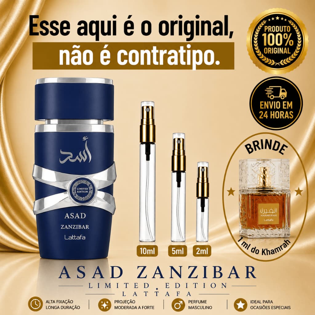 Asad Zanzibar Limited Edit Perfume Árabe Masculino  - 100% ORIGINAL - Importado - Alta Fixação - Alta Projeção - Marinho