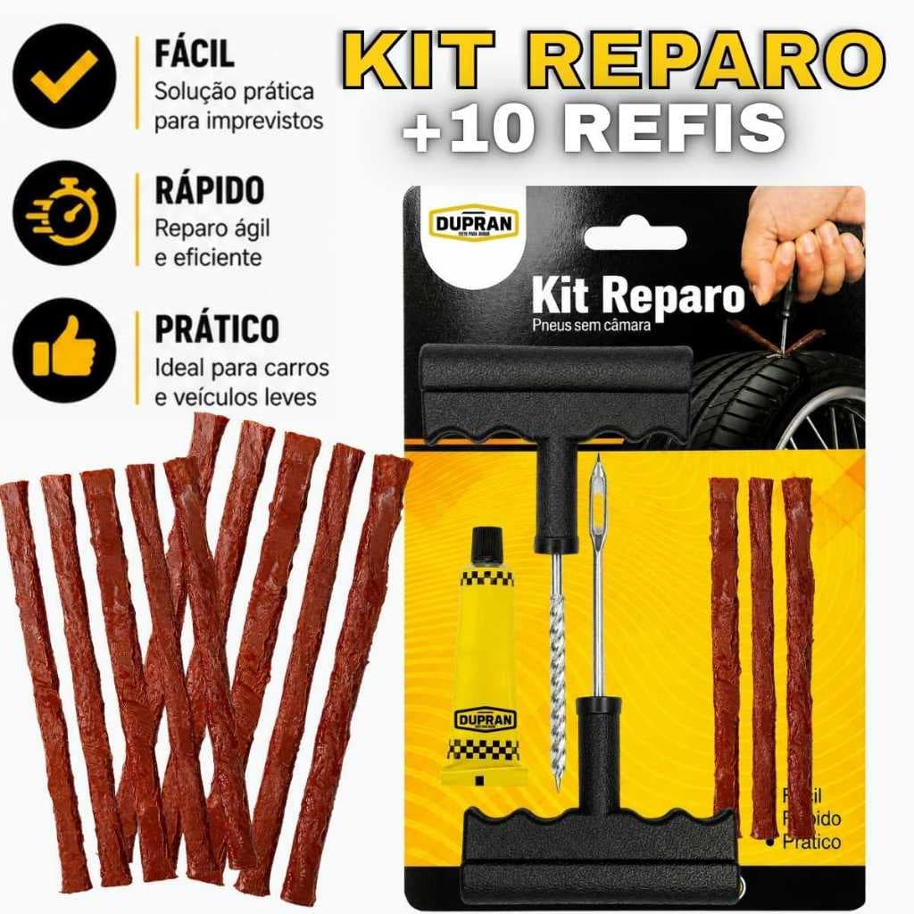 KIT DE REPARO DE PNEU SEM CÂMARA KIT DE CHAVES + 10 REFIL MACARRÃO PARA MOTO E CARRO  Excelente