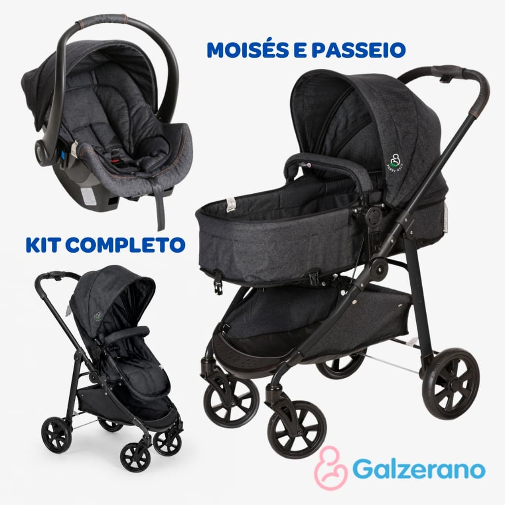 Kit Carrinho de Bebê Moisés com Bebê Conforto Galzerano Travel System 15kg