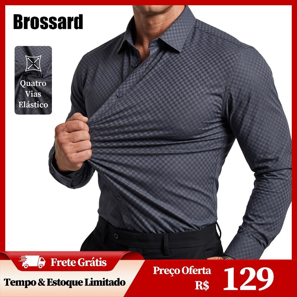 Camisa Social Masculina Slim fit Premium Elastano - Blusa Xadrez Não Amassa Roupa Adulta Elegante