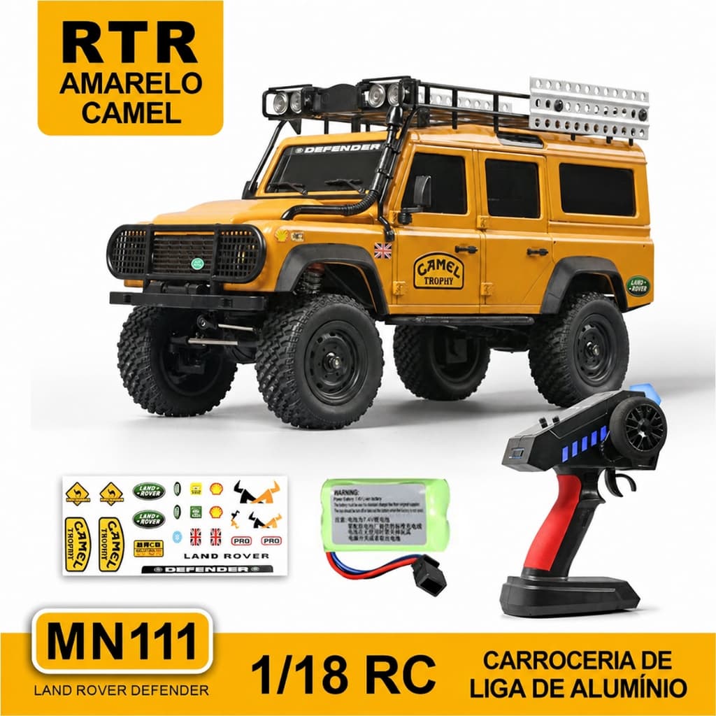 Carrinho Controle Remoto MN111C 4x4 Rock Crawler 1:18 RC Off-Road Duas Velocidades com Luzes LED