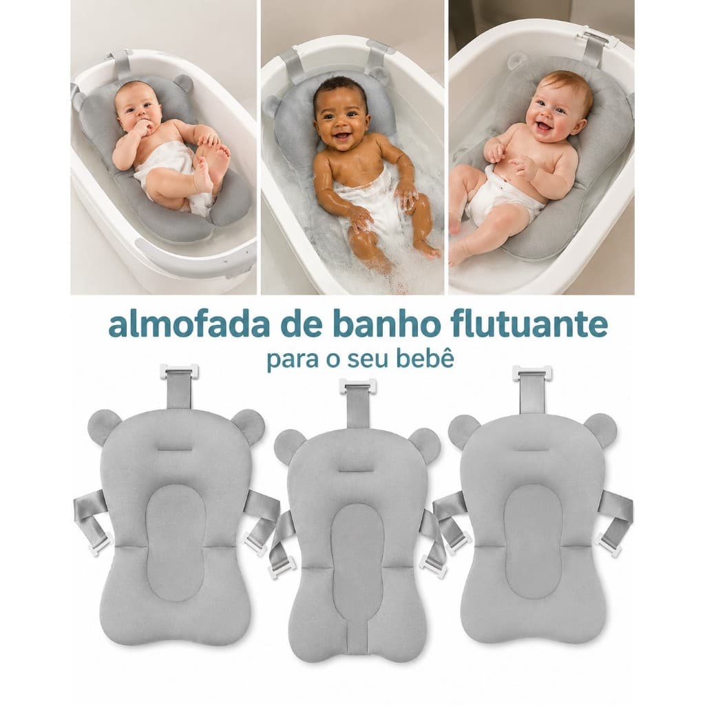 Almofada de banho para bebe com trava para banheira flutuante regulável segura fácil secagem almofada  para bebe