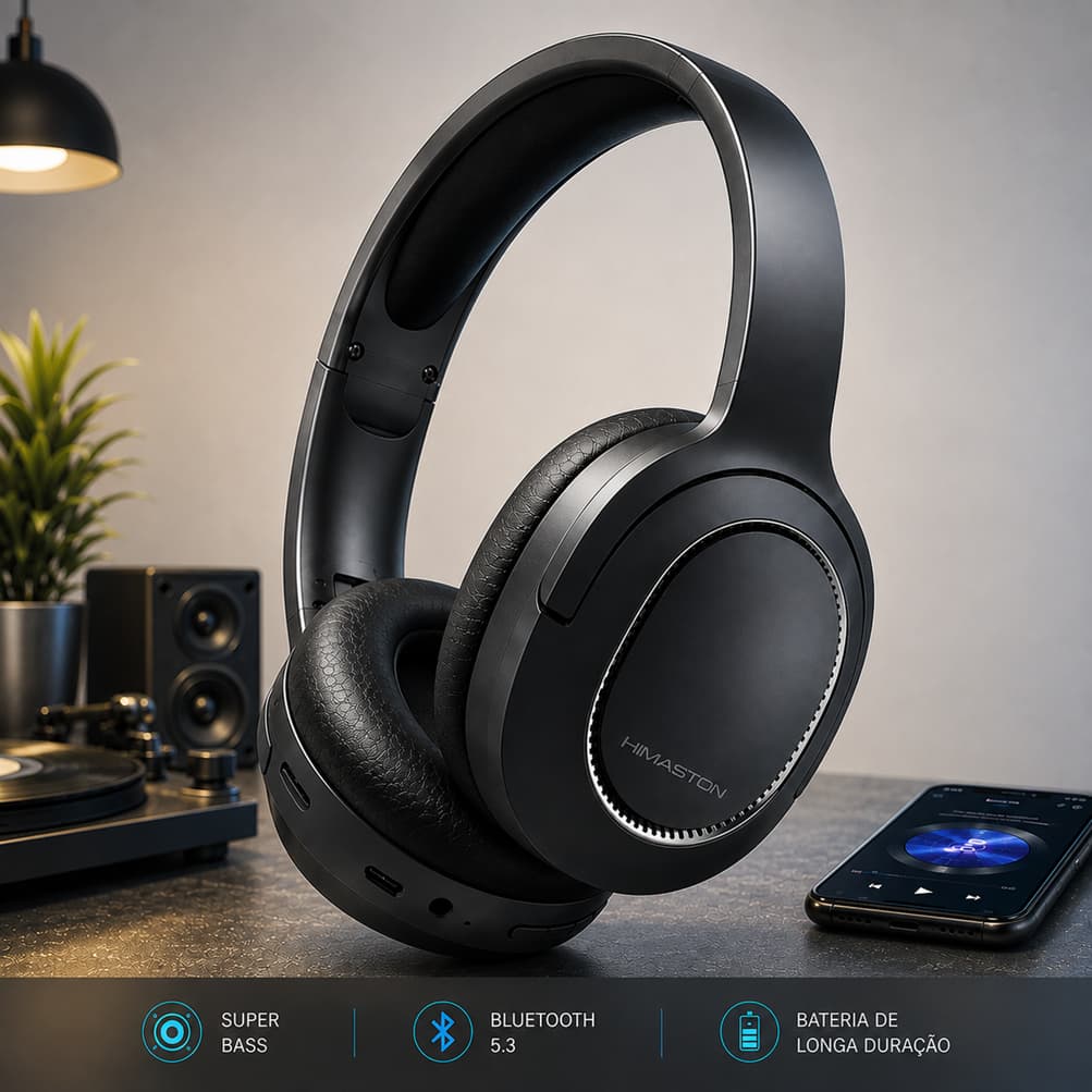 Fone de Ouvido Sem Fio Bluetooth Headphone Over Ear Bluetooth 5.3 Microfone HD Super Bass Android Iphone H'Maston SN15