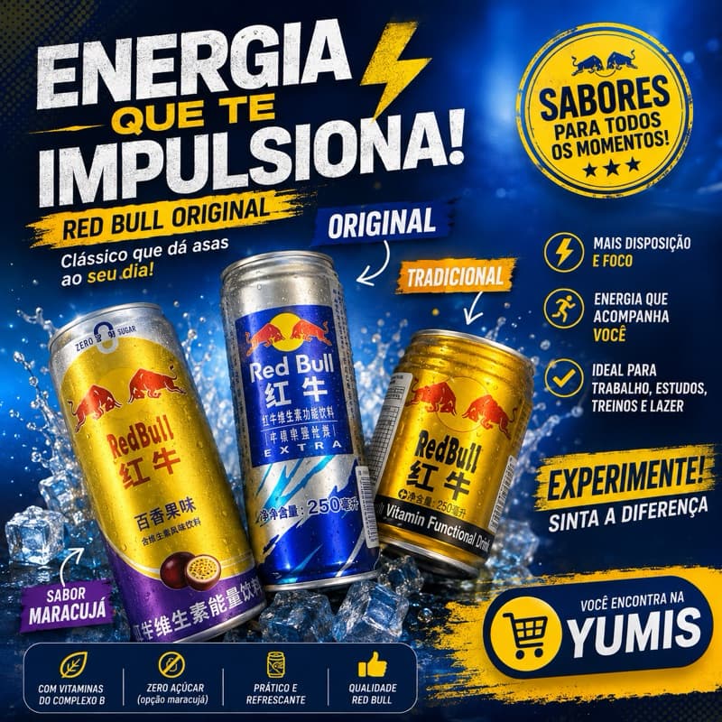 Energético Red Bull Asia Original e de Maracujá Importado extra Energia