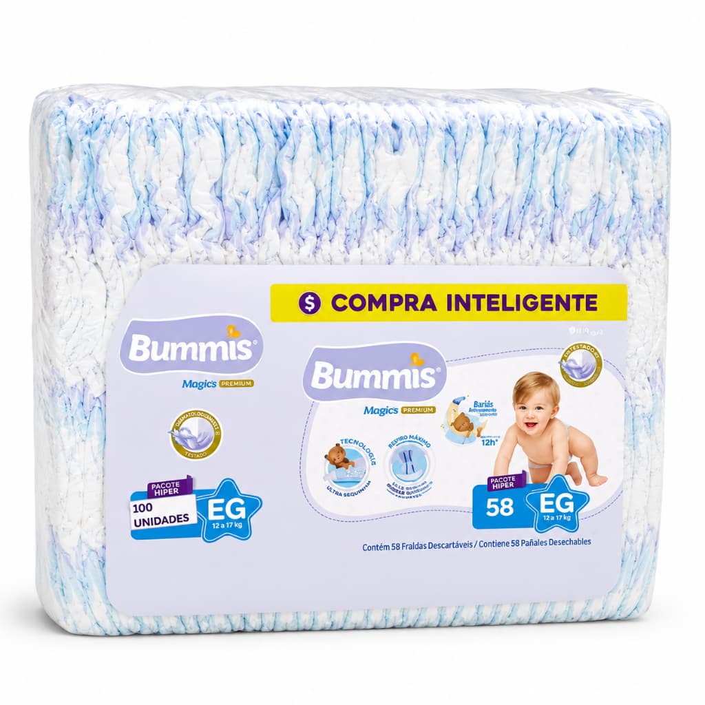 Pacotão de 100 Fraldas Bummis Tecnologia Japonesa M(5-10Kg) G(10-13kg) EG(13-15kg) XXG(15-25kg)