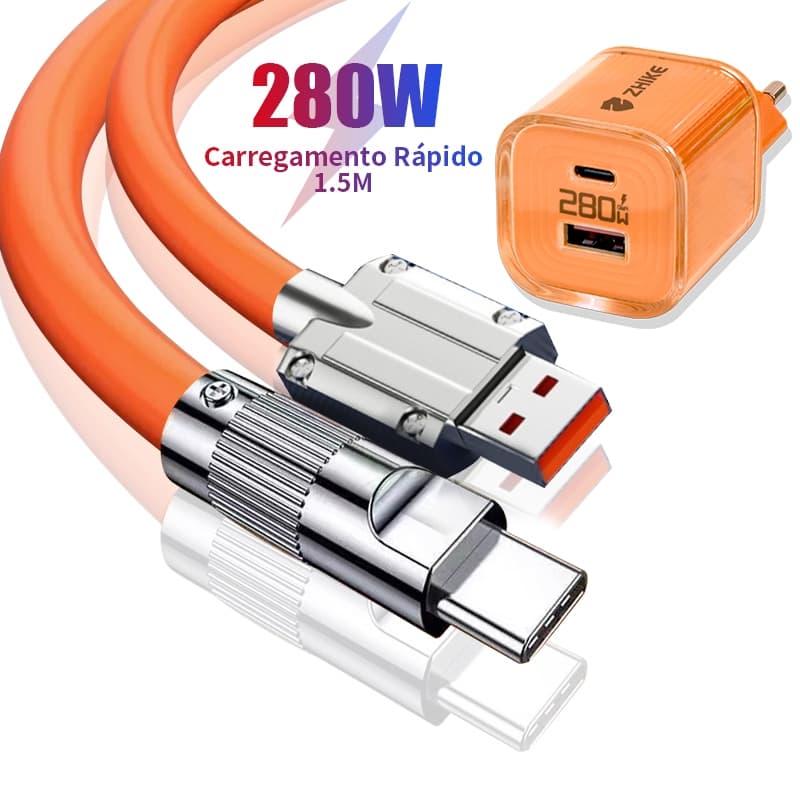 Cabo Carregador Carregamento Rápido Tipo C Micro USB V8 1,5M Silicone Com Adaptador GaN
