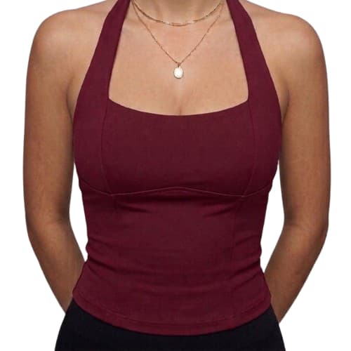 BLUSA FEMININA TOP HALTER CROPPED ACADEMIA AJUSTO DECOTE FRENTE ÚNICA VERÃO