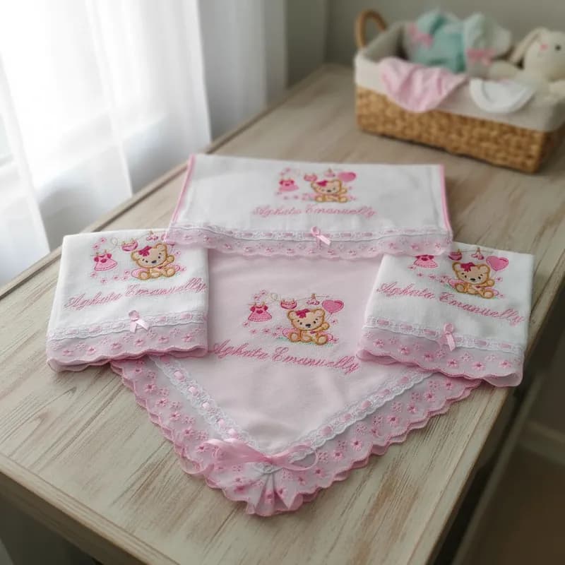 kit fralda bordada personalizada bebe enxoval ombro boca presente ursa