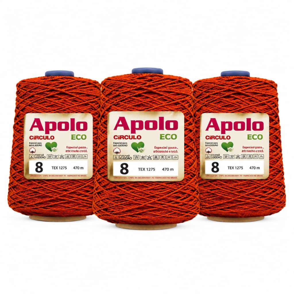 Kit 3x Barbante Apolo 600g N8 Círculo Original (1,8kg = Big Cone) Fio Eco para Tricô Crochê Macramê