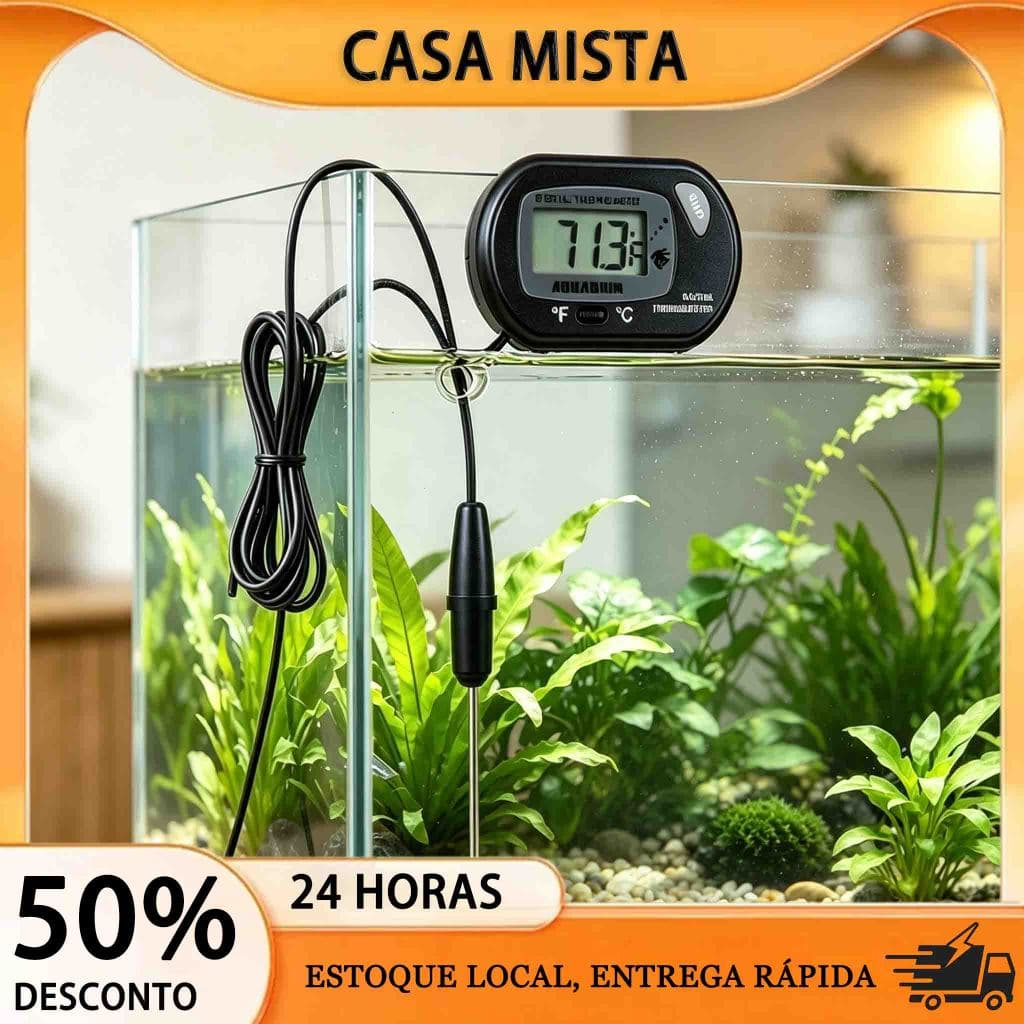 Termômetro LCD Digital Preto Sonda Impermeável | Medidor de Temperatura para Aquário, Terrário e Chocadeira
