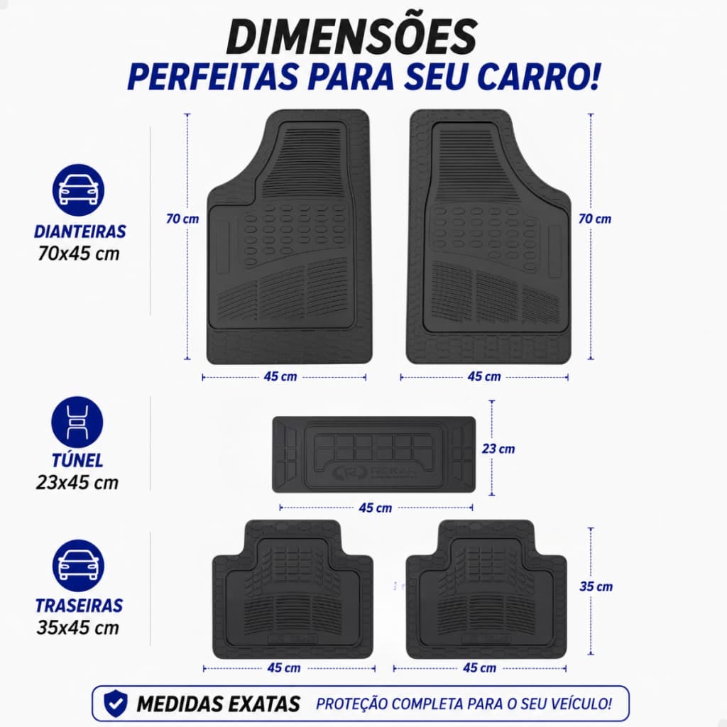 Tapete de Carro Borracha Eco Max Automotivo 5 Peças Universal Protetor