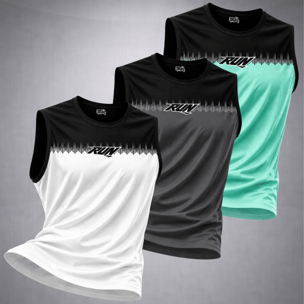 Kit 3 Camiseta Regata DryFit Masculina Academia Treino Fitness Musculação Corrida Esportiva