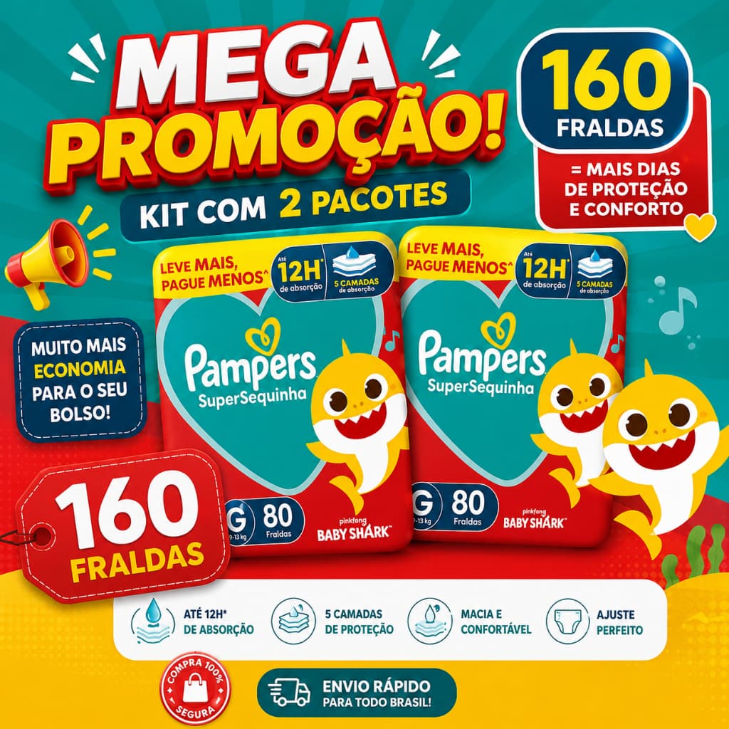 Fralda Pampers TAM G - Kit 2 Pacotes Total 160 Fraldas