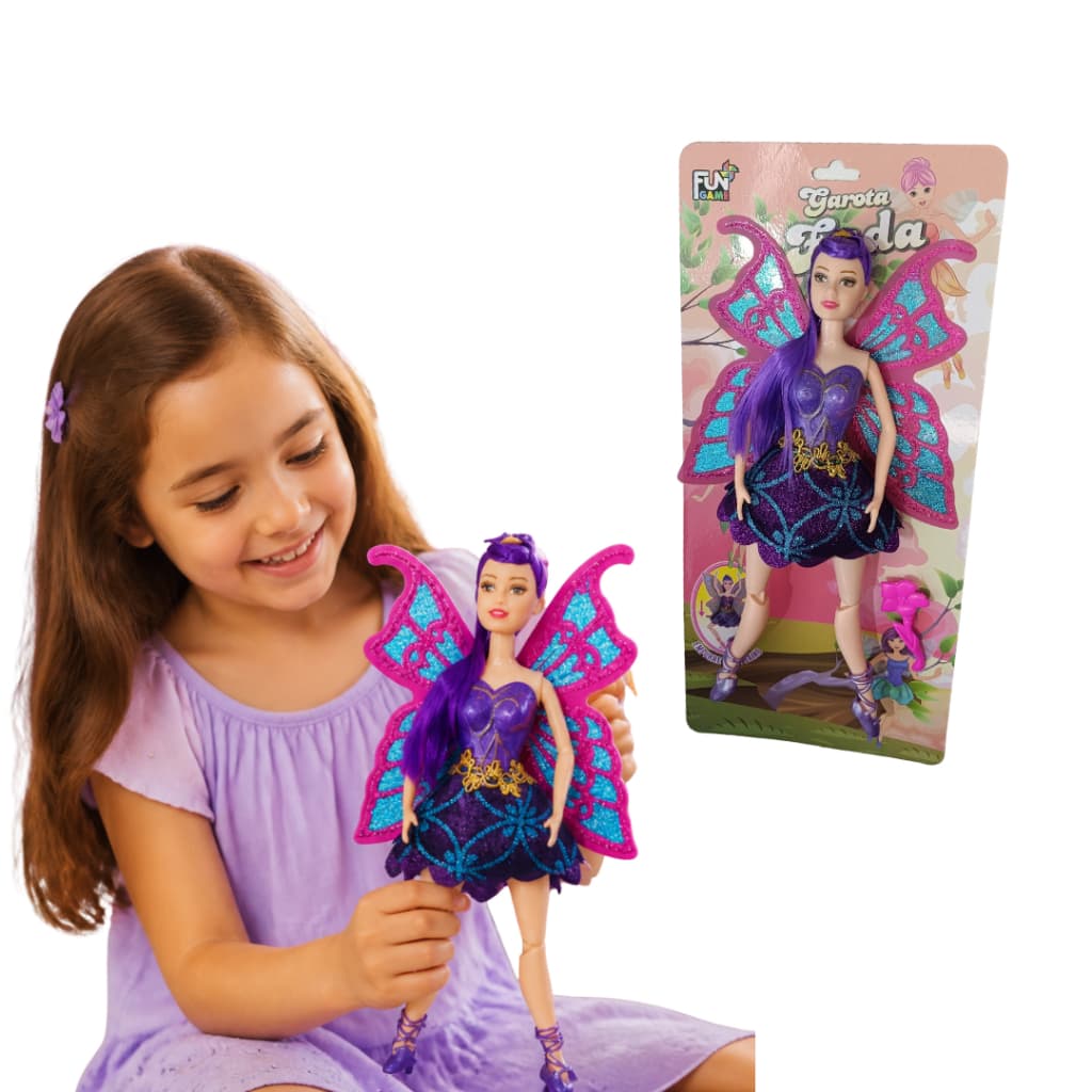 Boneca Fada Articulada com Asas de Borboleta Brinquedo Infantil