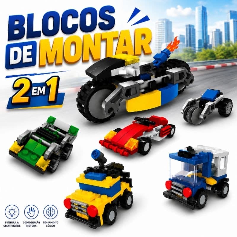 Kit Blocos de Montar Veículos Transformável 2 em 1 Brinquedo Educativo Coleção Tipo Lego