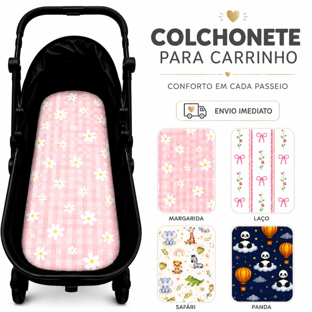 Colchão para Carrinho Moises Colchonete com Fronha Menina Menino Neutro carrinho de bebê