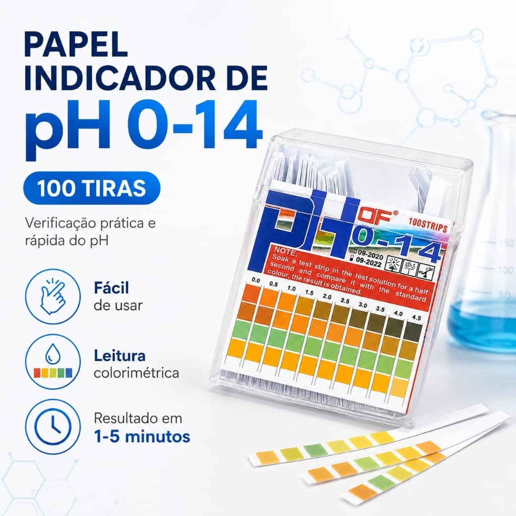 Fita Papel Indicador De Ph 0-14 Caixa Com 100 Tiras Água Piscina