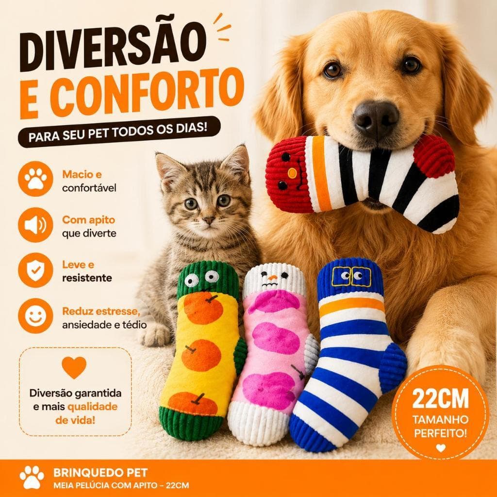 Mordedor para cachorro brinquedo pet Meia de Pelúcia com Apito para Cachorro e Gato