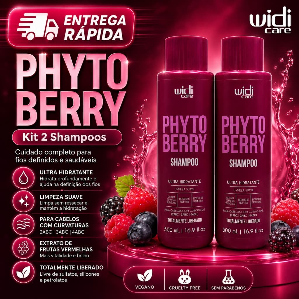 Kit 2 Shampoo PhytoBerry Ultra Hidratante 500ml Widi Care