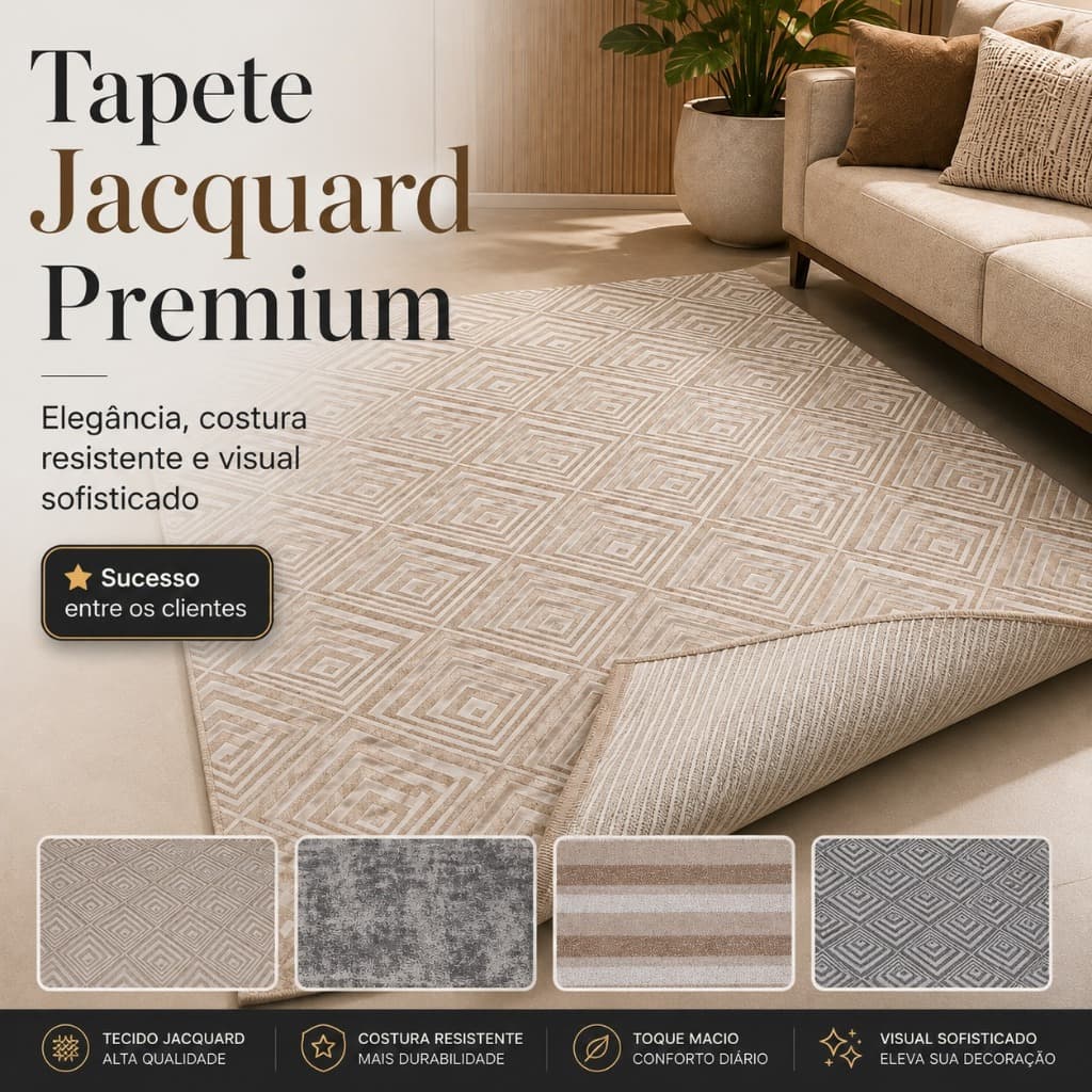 Tapete Jacquard Sala Antiderrapante Macio Lavável Antialérgico Decorativo Vários Tamanhos