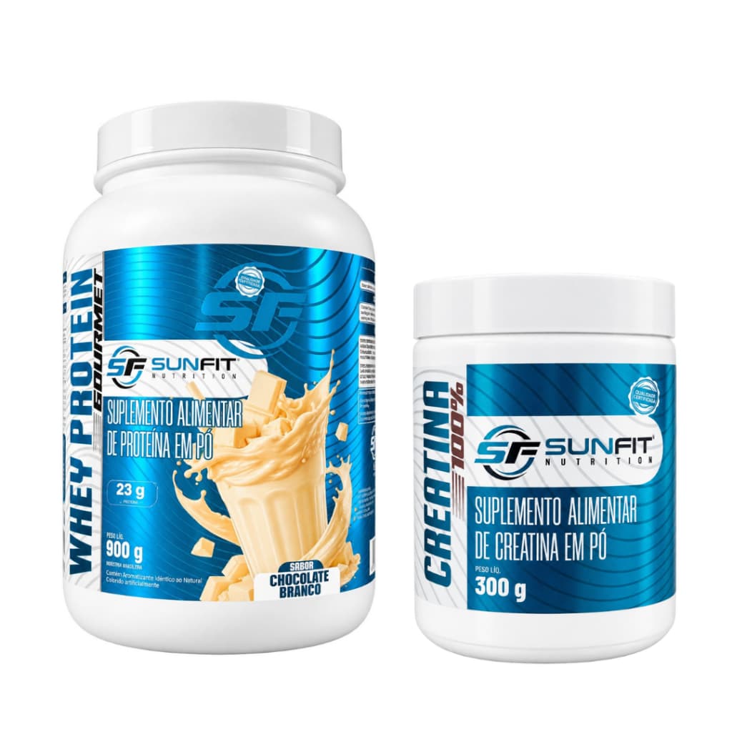 Kit Whey Protein Gourmet 900g + Creatina 100% Pura Monohidratada Chocolate Branco