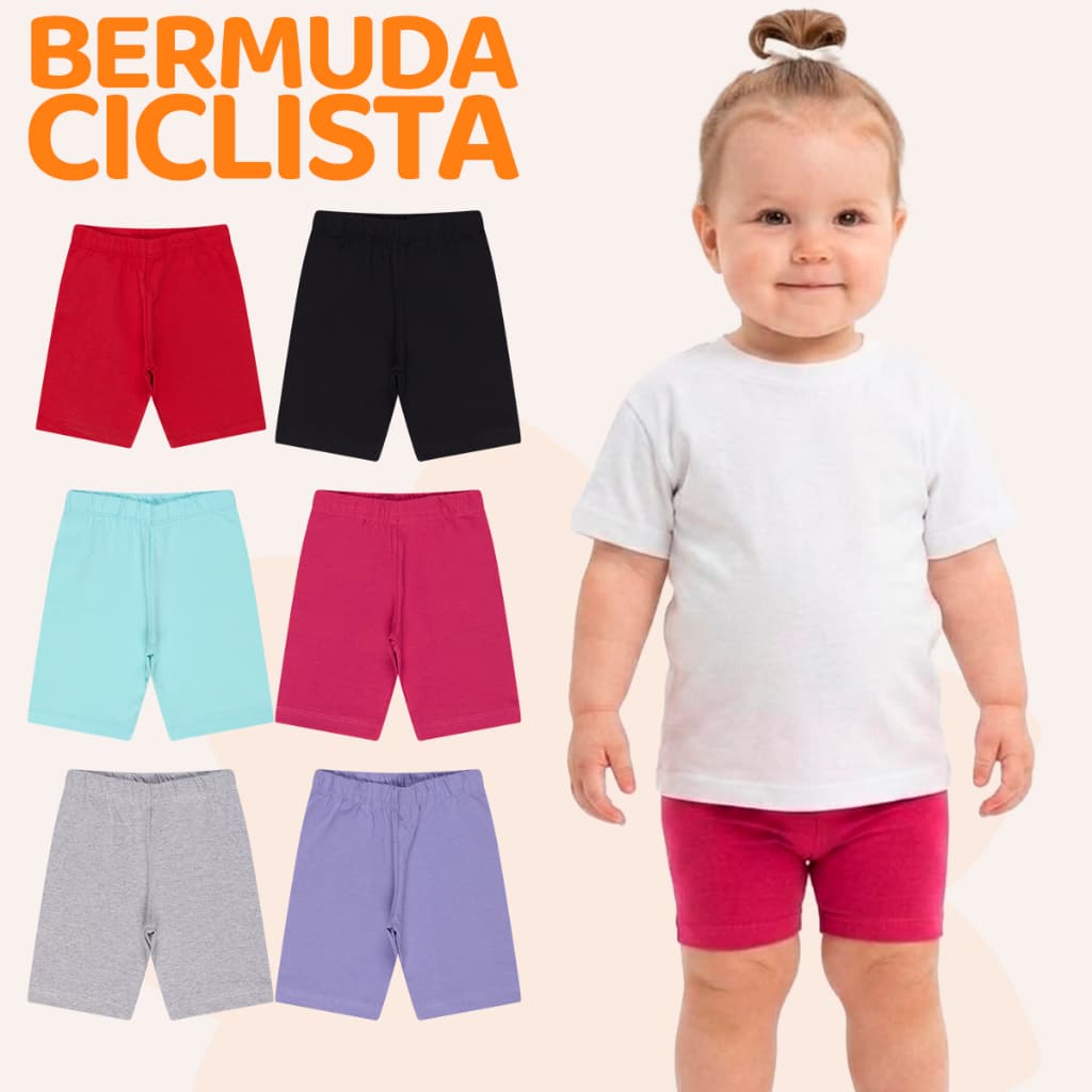 Kit 3 Shorts Ciclista Bebê Menina Infantil Cotton Algodão