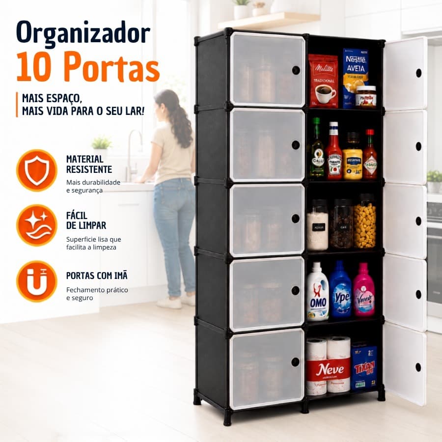 Organizador 10 Portas Multiuso Sapateira Dupla Para Closet Quarto Cozinha