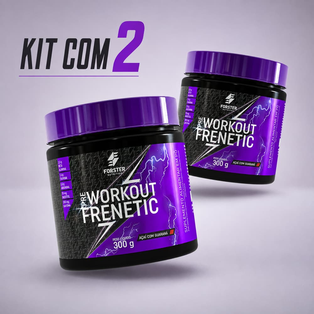 KIT 2 Frenetic 300g Açaí com Guaraná Forster Pré Workout Cafeína Suplemento para Academia Energia Desempenho e Treino