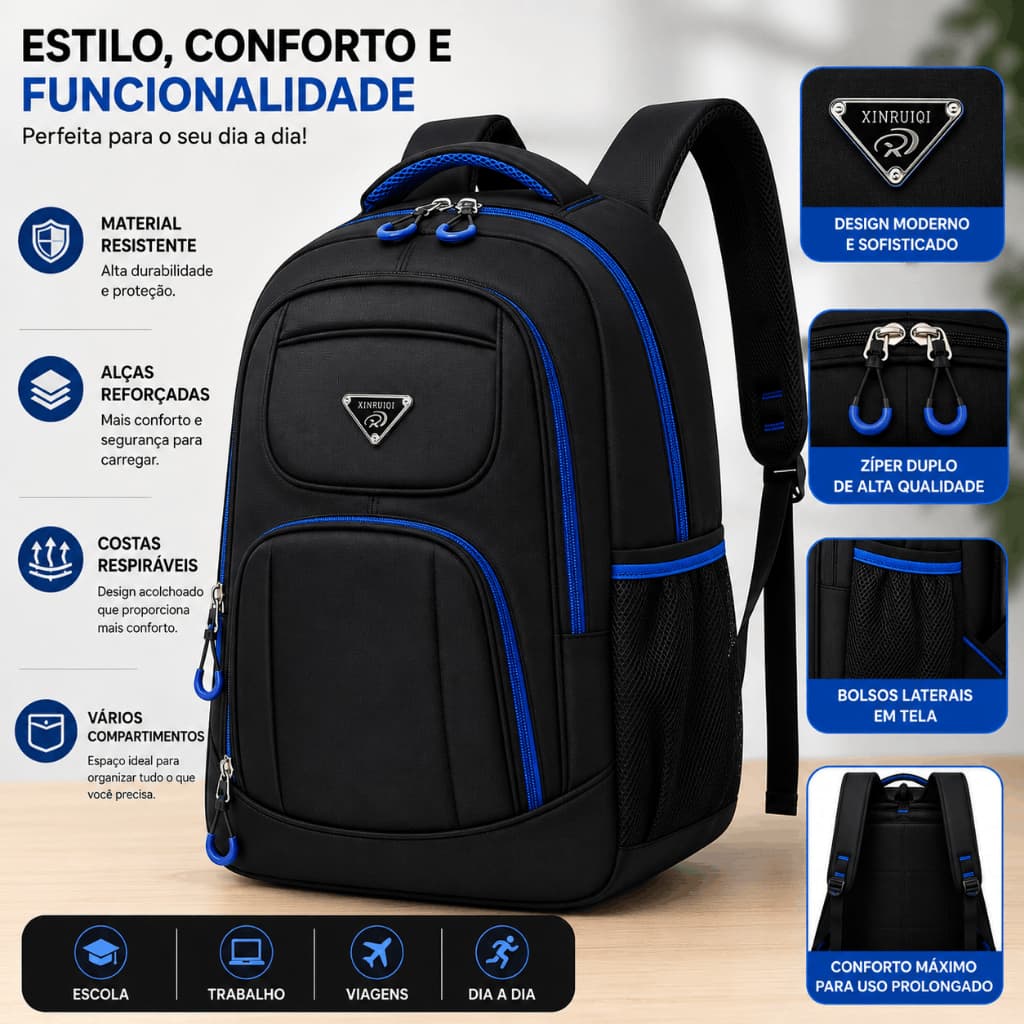 Mochila Bolsa Mala Grande Reforçada Notebook Impermeável Escolar Trabalho Resistente
