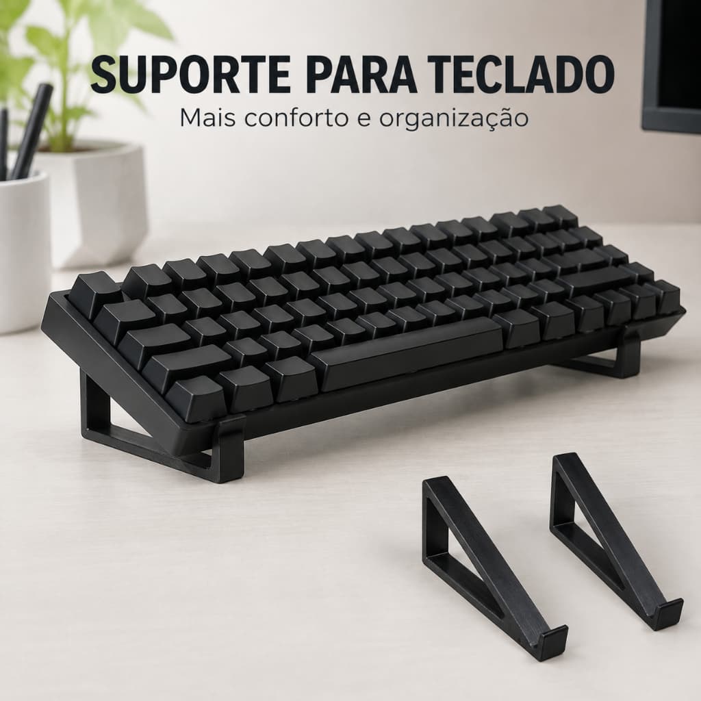 Suporte Inclinado para Teclado PC Gamer Ergonômico Universal Kit 2 Bases para Mesa Escritório