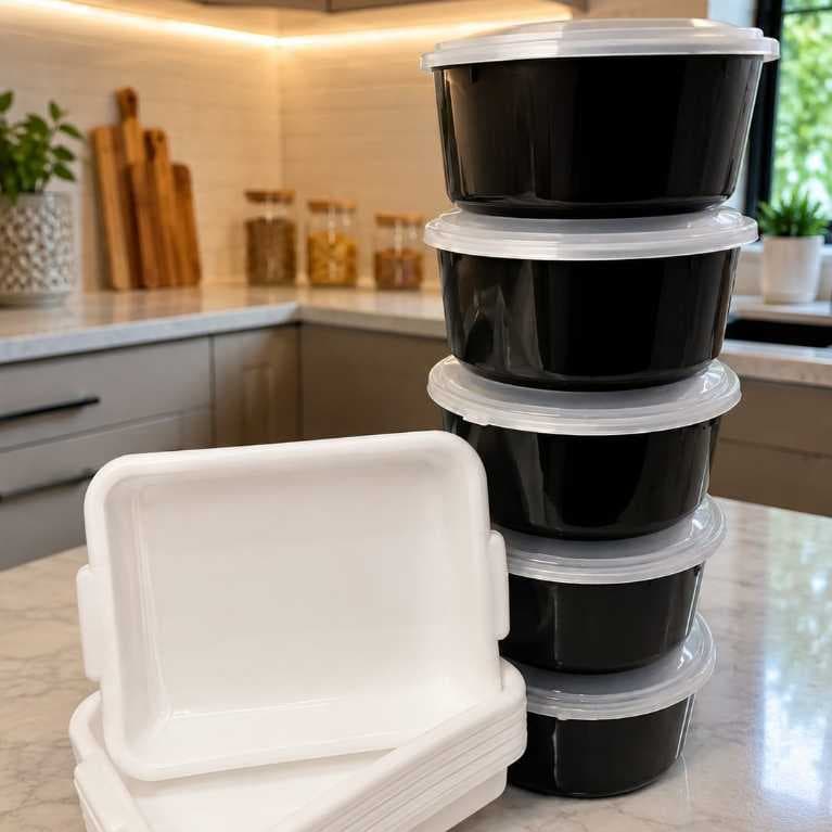 Kit Bandeja Multiuso + 5 Potes Organizador 3L Bowl Vasilha Cozinha Microondas