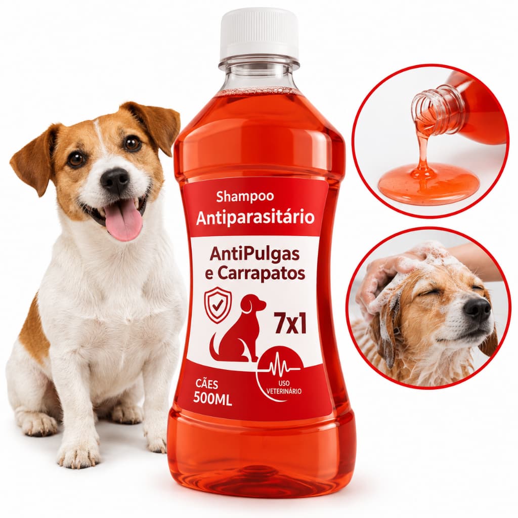Shampoo e Condicionador 7 em 1 Pet Side 500ml Antipulgas Carrapatos Piolhos Sarna para Cães