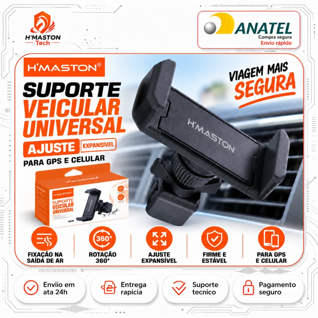 H'MASTON CJ-350 Porta Celular Carro Suporte Para Celular Para Carro Suporte Celular Ar Condicionado