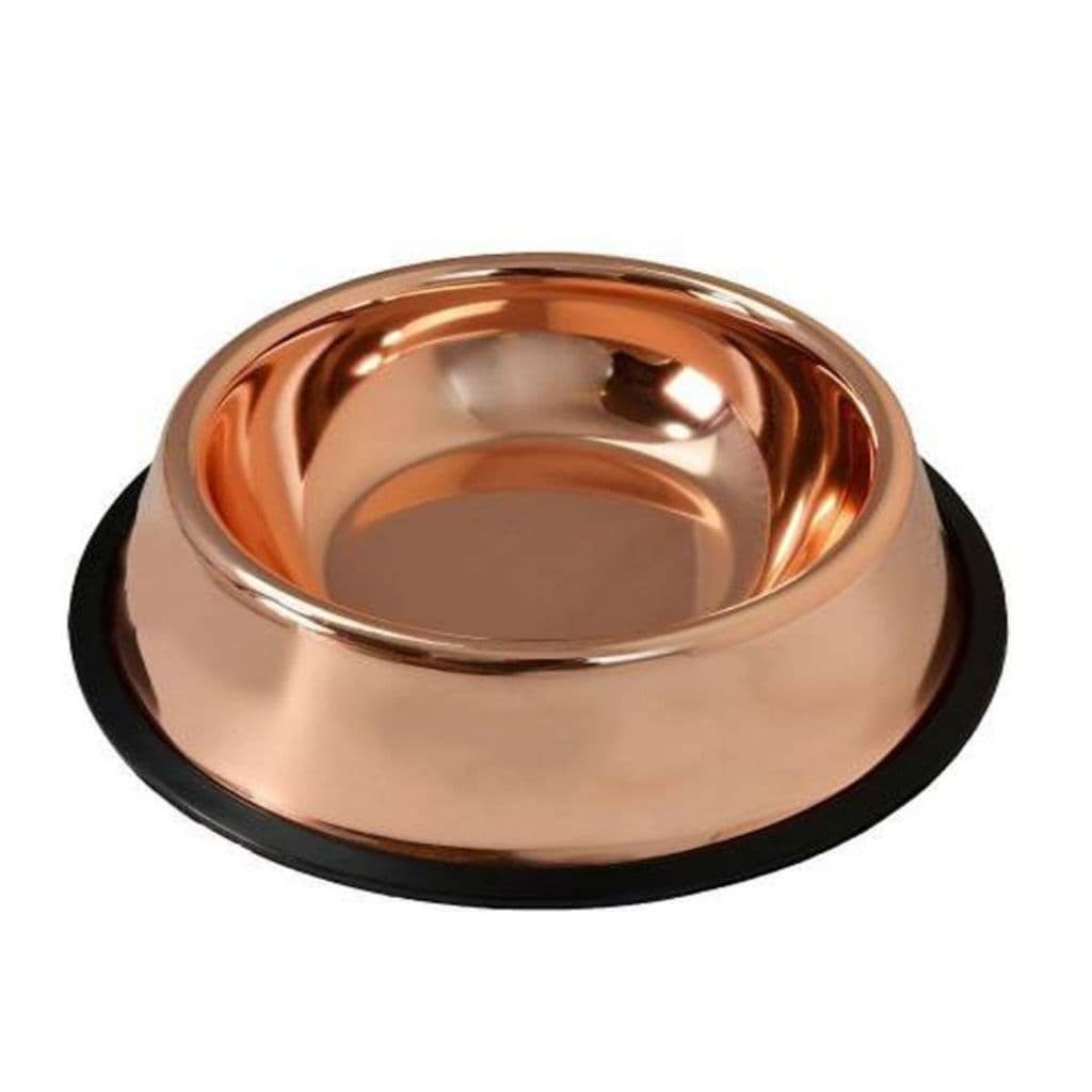 Comedouro para Cachorro e Gato Inox Rosé 30cm Antiderrapante – Pote para Ração e Água