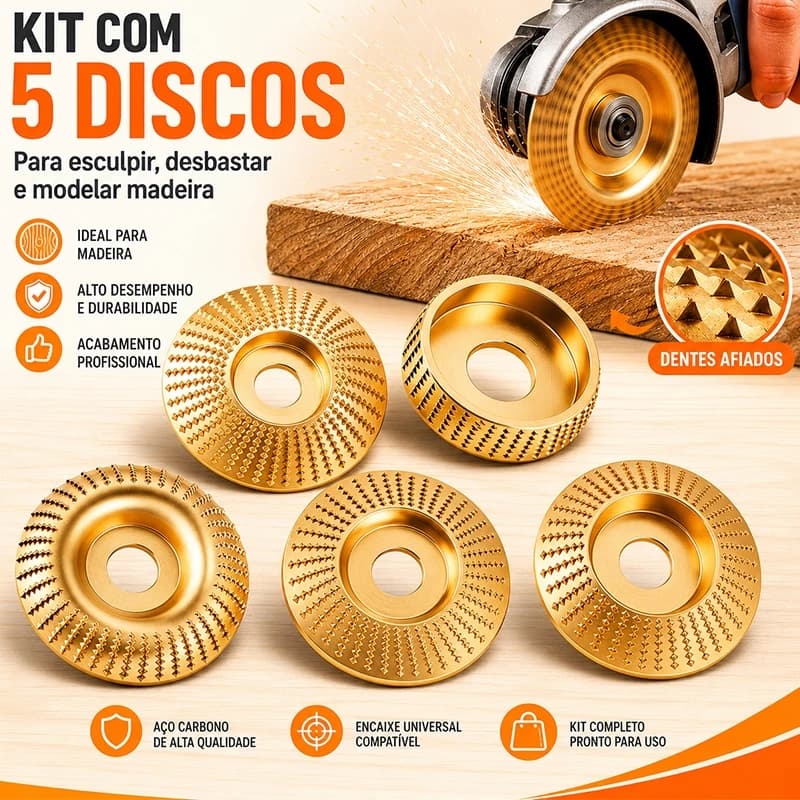 Kit com 5 discos de desbaste para madeira de 100 mm, alta durabilidade, para esmerilhadeira