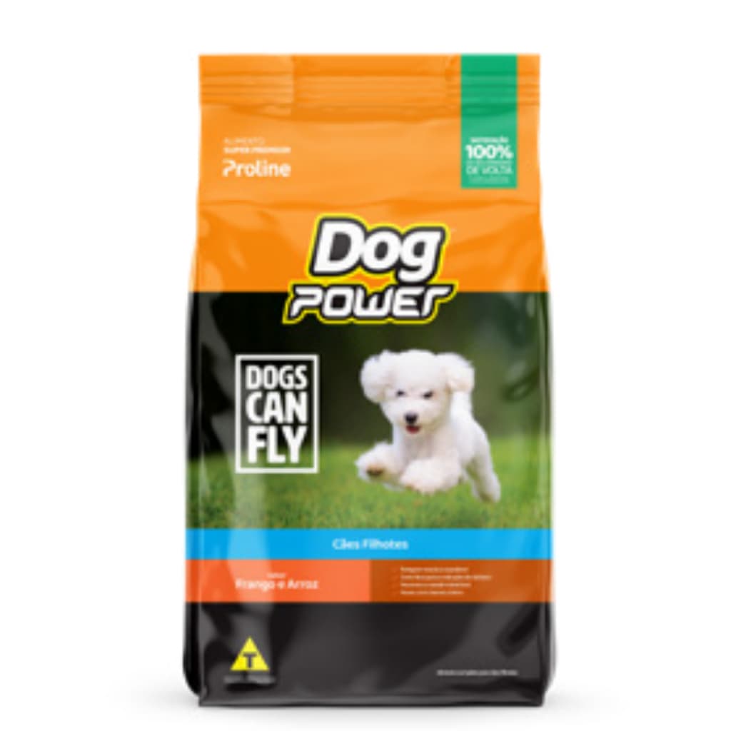Dog Power Filhotes 15 kg Sabor Frango e Arroz Ração para Cachorros Super Premium Dogs can fly