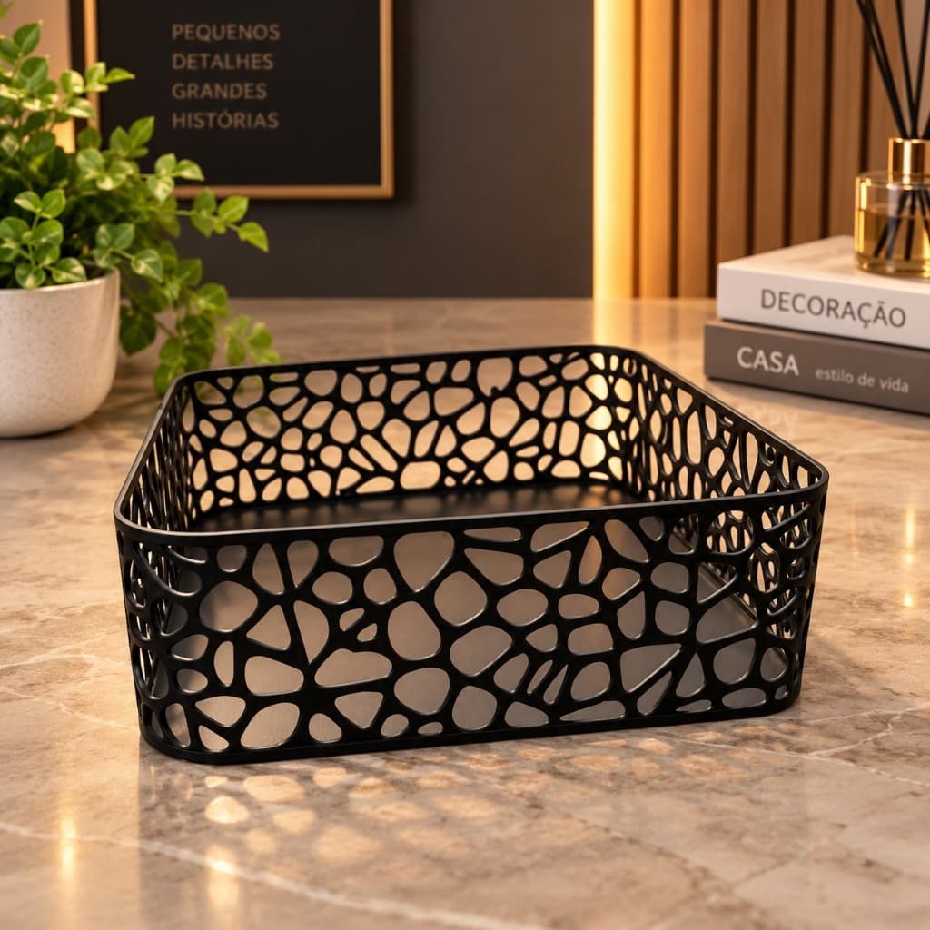 Cesto Organizador Multiuso Decorativo Preto Aramado Para Casa Banheiro Escritório