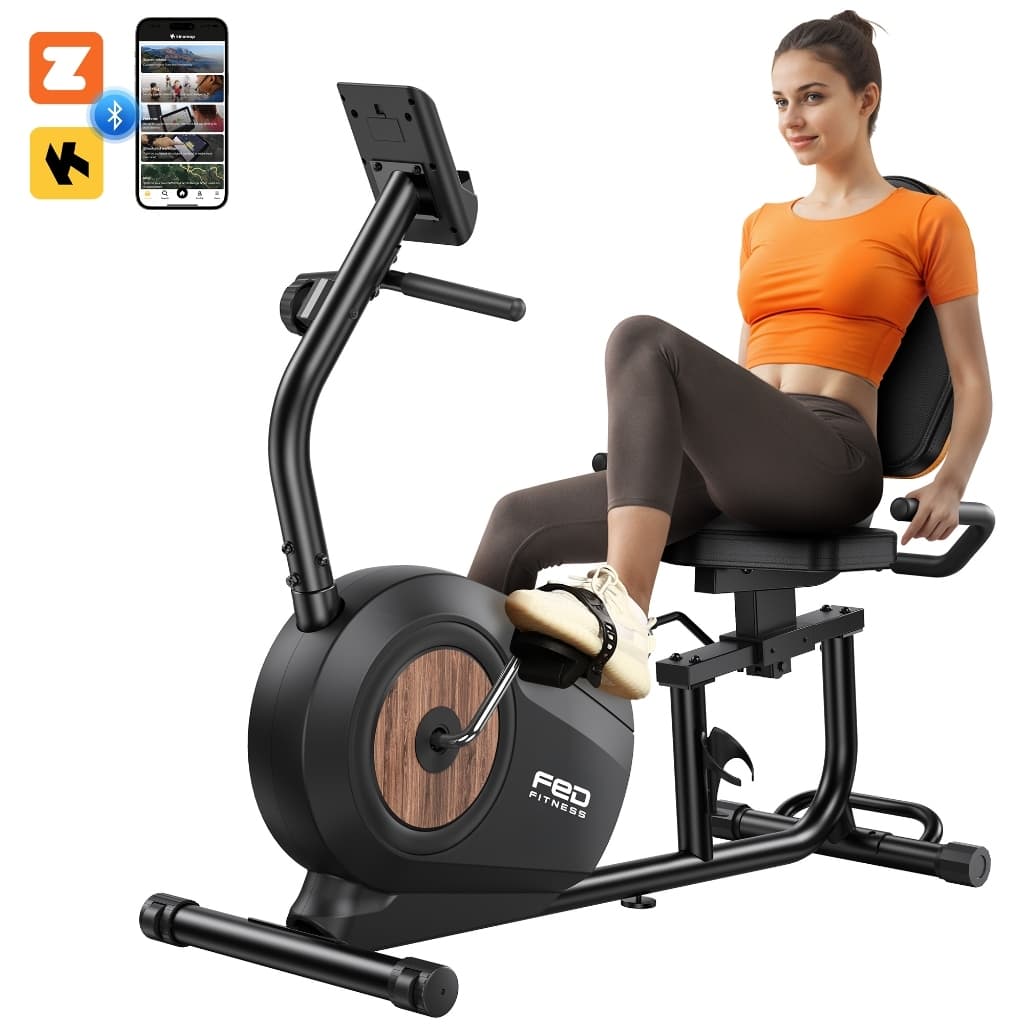 Bicicleta Ergométrica Horizontal Magnética Até 160kg 16 Níveis com APP para Academia em Casa FED