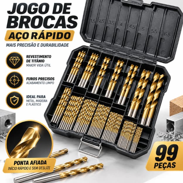 Jogo De Brocas Aço Rápido 99 Peças 1,5 A 10mm, Broca Para Madeira, Kit Completo Portátil Com Caixa De Armazenamento