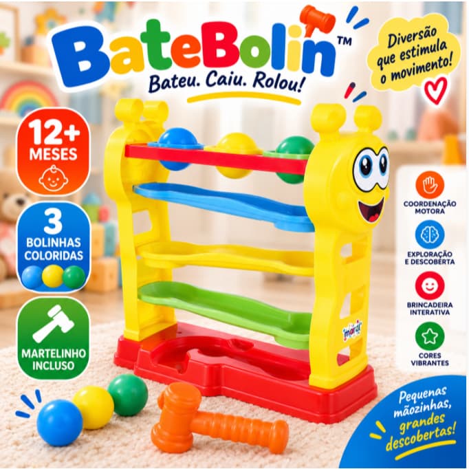 Brinquedo Educativo Infantil Bate Bolinha com Martelinho para Bebê 12 Meses+ BateBolin™ Baby Peia Brinquedo Martelinho